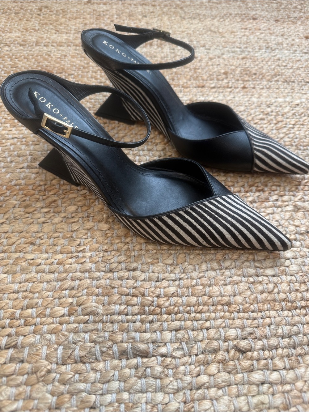 Koko + Palenki Black & White Striped Slingback Pumps-New without box!